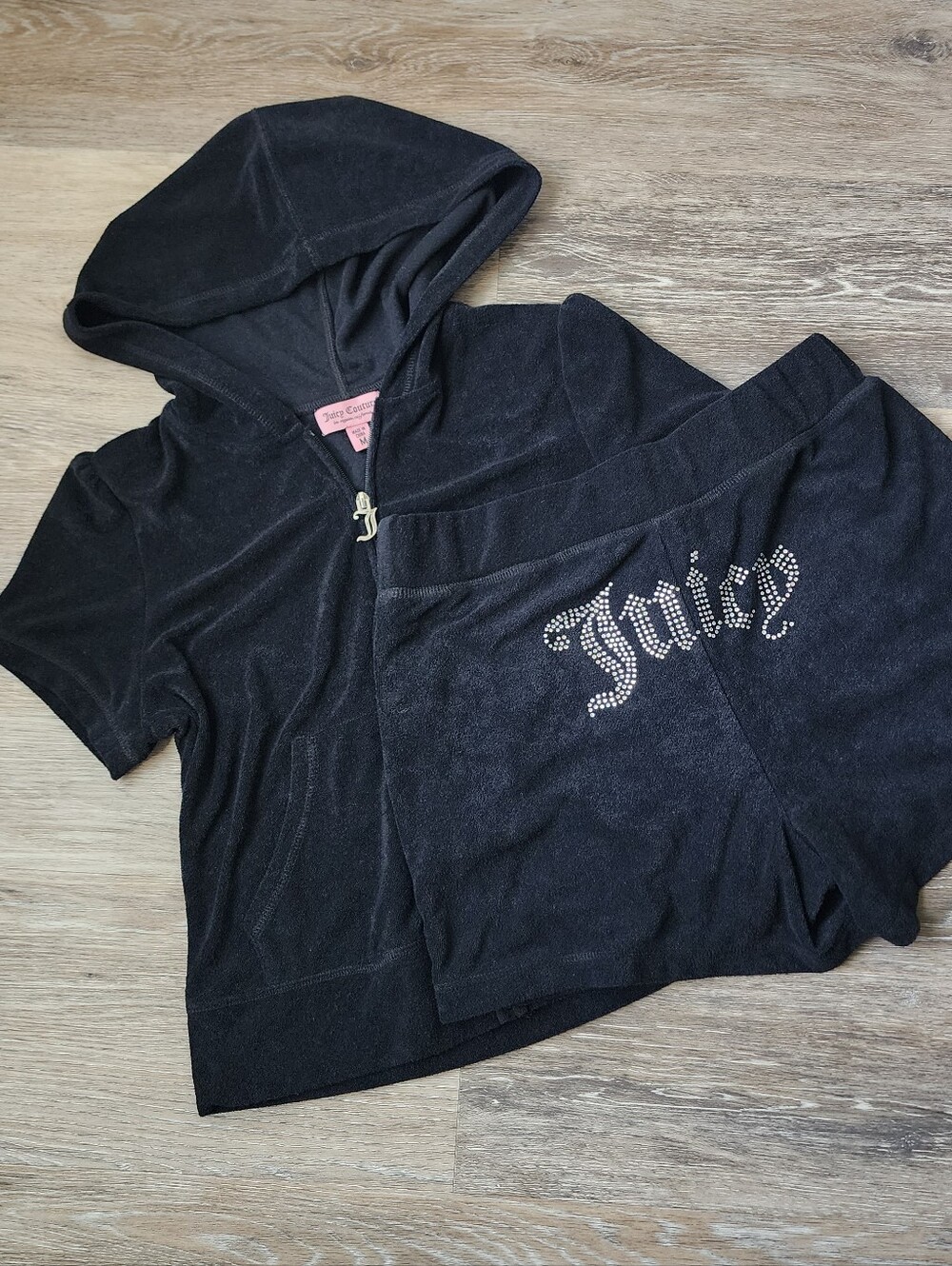 Juicy Couture Women's Black Velour Hoodie & Shorts Set Size Medium